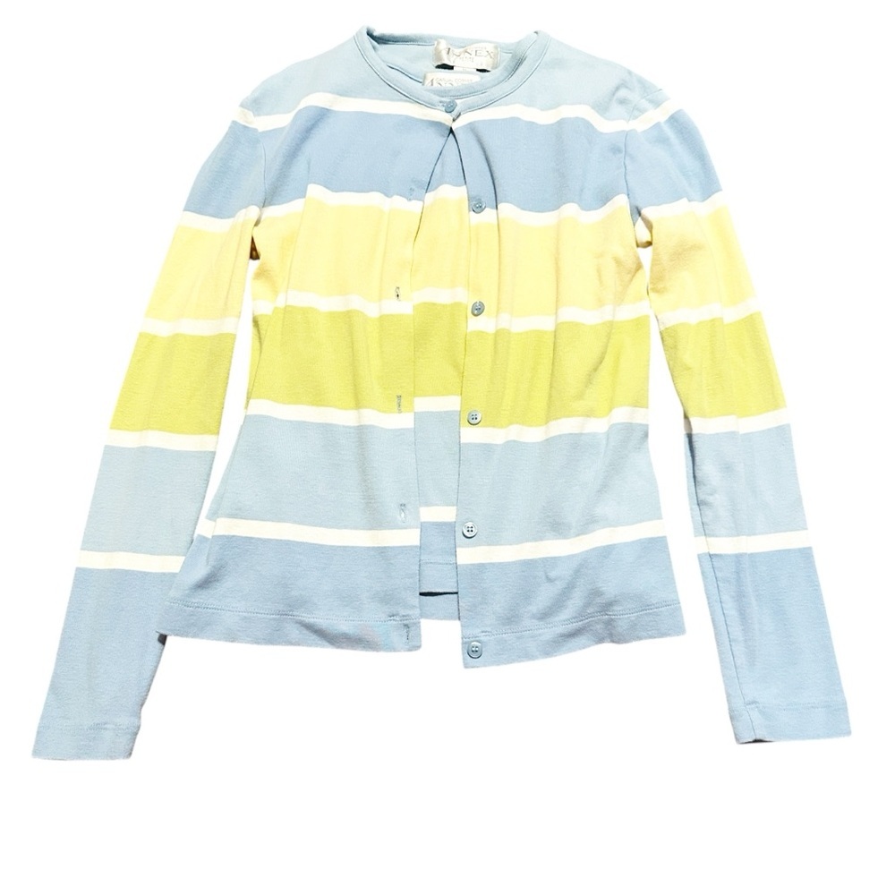 Two piece tank top and cardigan Blue, lime green, & yellow striped Size petite